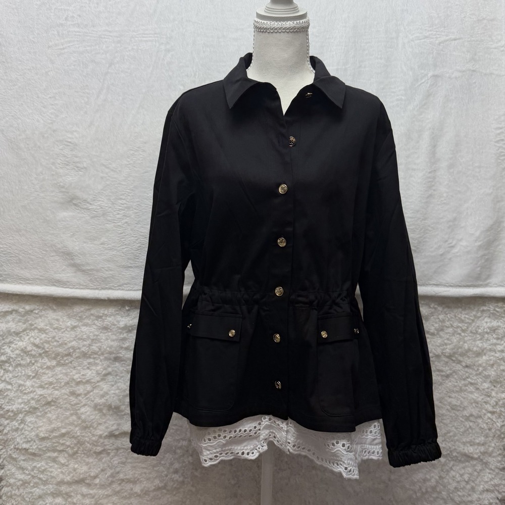 C. Wonder by Christian Siriano Women's Mixed Media Utility Jacket Black Sz Large